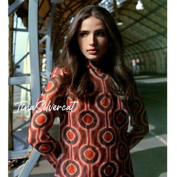 BLOGGER'S FAVE! Zara Printed Organza Mini Retro Dress Orange/Brown Sz XS NWT - Picture 12 of 17